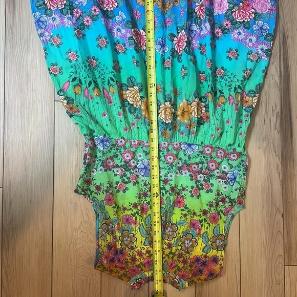 Johnny Was Green and Blue Floral Midi Dress - Picture 12 of 14